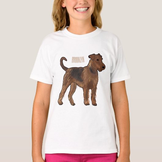 Airedale terrier dog cartoonイラストレーション tシャツ (正面)