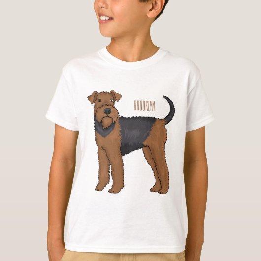 Airedale terrier dog cartoonイラストレーション tシャツ (正面)