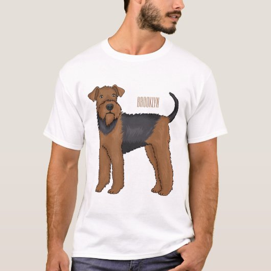 Airedale terrier dog cartoonイラストレーション tシャツ (正面)