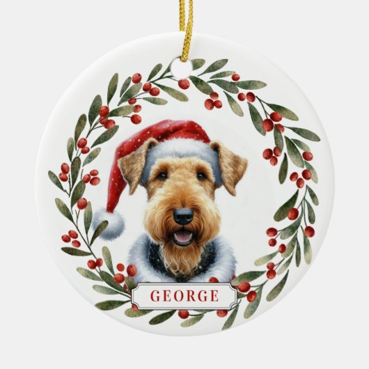 Airedale Terrier Dog Ceramic Circle Ornament セラミックオーナメント (正面)