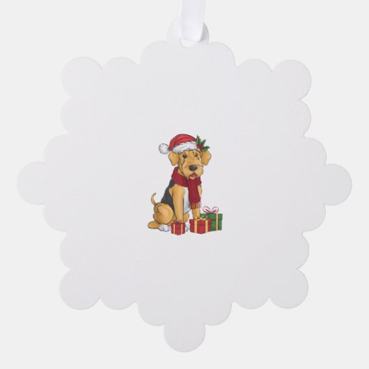 Airedale Terrier Dog Christmas Outfits Santa Hat D オーナメントカード (正面)