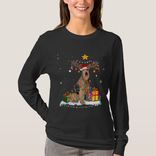Airedale Terrier Dog Christmas Reindeer Chrimas Tシャツ (正面)