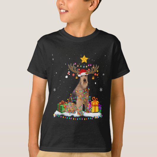 Airedale Terrier Dog Christmas Reindeer Chrimas Tシャツ (正面)