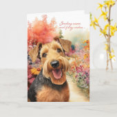 Airedale Terrier Dog Garden Path Get Well カード (黄色い花)
