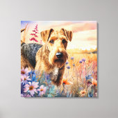 Airedale Terrier Dog in a Wildflower Meadow キャンバスプリント (正面)