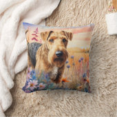 Airedale Terrier Dog in a Wildflower Meadow クッション (ブランケット)