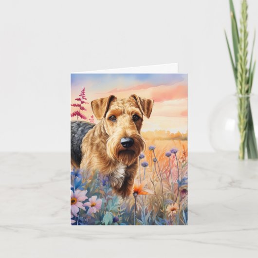 Airedale Terrier Dog in a Wildflower Meadow ノートカード (正面)
