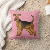 Airedale Terrier Dog Love With Pinkハートパターン クッション (ブランケット)
