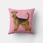 Airedale Terrier Dog Love With Pinkハートパターン クッション (裏面)