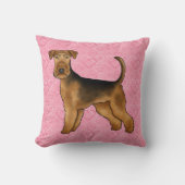 Airedale Terrier Dog Love With Pinkハートパターン クッション (正面)