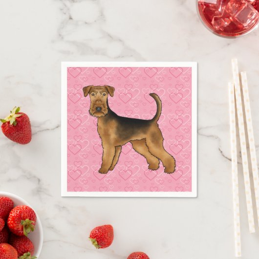 Airedale Terrier Dog Love With Pinkハートパターン スタンダードカクテルナプキン (インサイチュ)