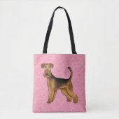 Airedale Terrier Dog Love With Pinkハートパターン トートバッグ (正面)