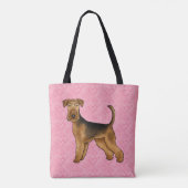 Airedale Terrier Dog Love With Pinkハートパターン トートバッグ (裏面)