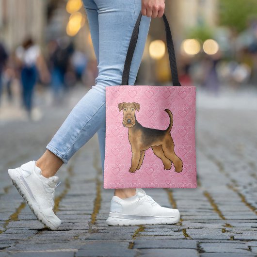 Airedale Terrier Dog Love With Pinkハートパターン トートバッグ
