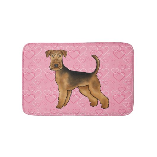 Airedale Terrier Dog Love With Pinkハートパターン バスマット (正面)
