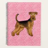 Airedale Terrier Dog Love With Pinkハートパターン プランナー手帳 (正面)