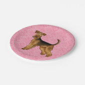 Airedale Terrier Dog Love With Pinkハートパターン ペーパープレート (アングル)