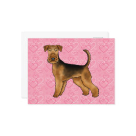 Airedale Terrier Dog Love With Pinkハートパターン ポストカード