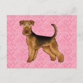 Airedale Terrier Dog Love With Pinkハートパターン ポストカード (正面)
