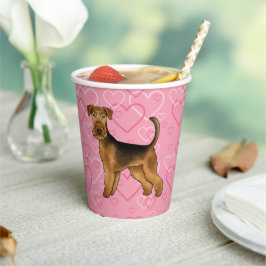 Airedale Terrier Dog Love With Pinkハートパターン 紙コップ