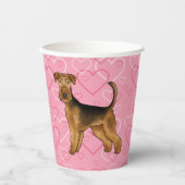 Airedale Terrier Dog Love With Pinkハートパターン 紙コップ (正面)