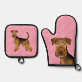 Airedale Terrier Dog Love With Pinkハートパターン 鍋つかみ&鍋敷きセット (正面)