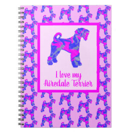 Airedale Terrier Dog Lover Pink & Blueシルエット ノートブック