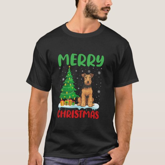 Airedale Terrier Dog Treeクリスマスセーター醜いキリスト Tシャツ (正面)