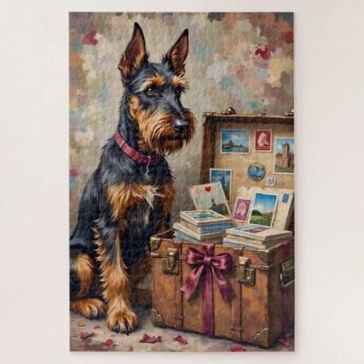 Airedale Terrier Dog Vintage Love Postcards ジグソーパズル (縦)