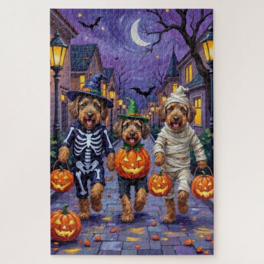 Airedale Terrier Dogs Trick-or-Treating Halloween  ジグソーパズル (縦)