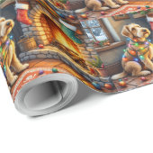 Airedale Terrier Fireplace Christmas Lights ラッピングペーパー (ロールコーナー)