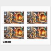 Airedale Terrier Fireplace Christmas Lights 長方形シール (シート)