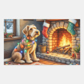 Airedale Terrier Fireplace Christmas Lights 長方形シール (正面)