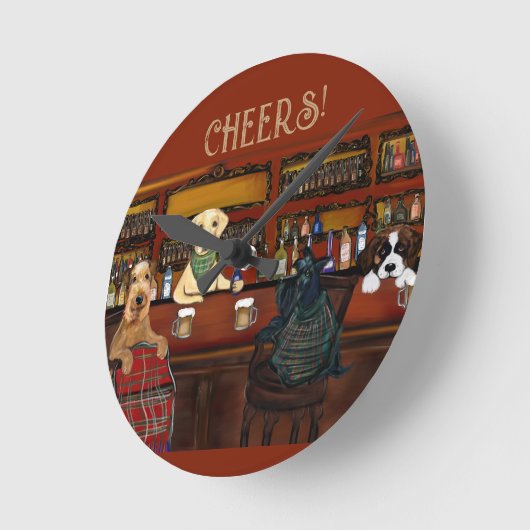 AIREDALE TERRIER & FRIENDS ラウンド壁時計 (傾斜)