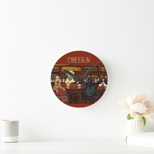 AIREDALE TERRIER & FRIENDS ラウンド壁時計 (ホーム)