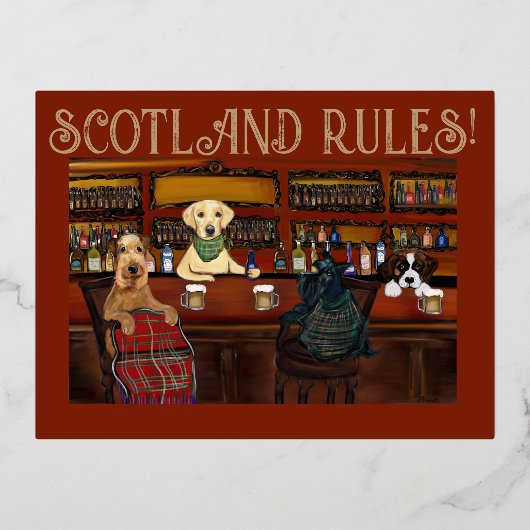 AIREDALE TERRIER & FRIENDS 箔シーズンポストカード (正面)