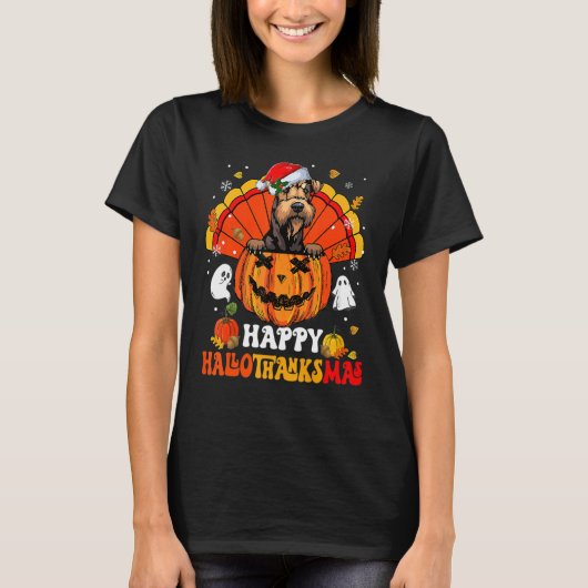 Airedale Terrier Happy Hallothanksmas Halloween Th Tシャツ (正面)
