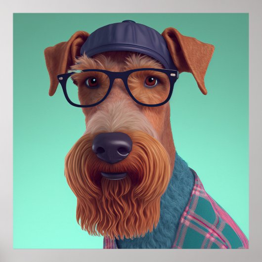 Airedale Terrier Hipster Dogポスター ポスター (正面)