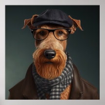Airedale Terrier Hipster Dogポスター