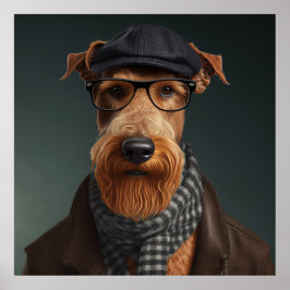 Airedale Terrier Hipster Dogポスター ポスター