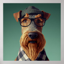 Airedale Terrier Hipster Dogポスター
