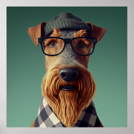 Airedale Terrier Hipster Dogポスター ポスター