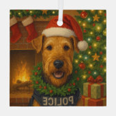 Airedale Terrier Holiday ガラスオーナメント (裏面)