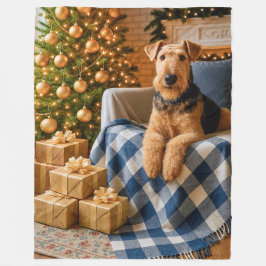 Airedale Terrier Holiday フリースブランケット