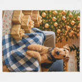 Airedale Terrier Holiday フリースブランケット (正面(横))