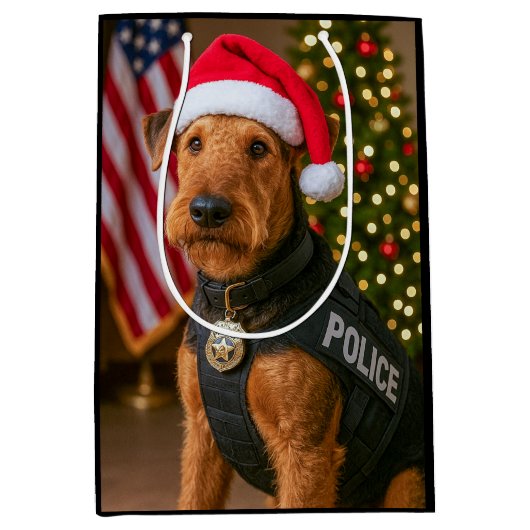 Airedale Terrier Holiday  ミディアムペーパーバッグ (正面)