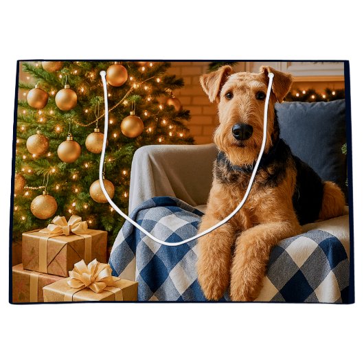 Airedale Terrier Holiday  ラージペーパーバッグ (正面)