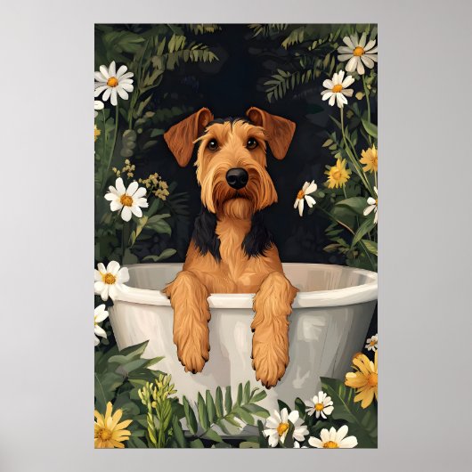 Airedale Terrier In Bathtub Poster, Funny Dog ポスター (正面)