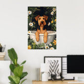 Airedale Terrier In Bathtub Poster, Funny Dog ポスター (ホームオフィス)