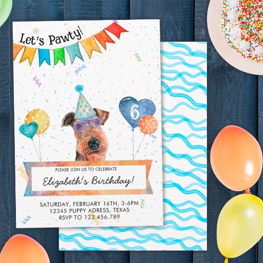 Airedale Terrier Lets Pawty Dog誕生日パーティー 招待状